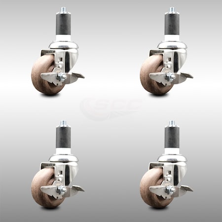 Service Caster 3 Inch 316SS High Temp Glass Filled Nylon 1-1/2 Inch Stem Caster Set Brake SCC SCC-SS316EX20S314-GFNSHT-TLB-112-4